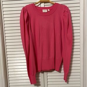 Cyrus Hot Pink Puff Sleeve Sweater